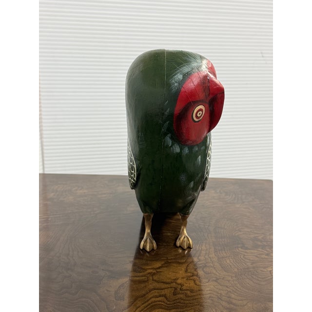 Sudha Hand-Painted Wooden Owl Figurine For Sale - Image 11 of 12
