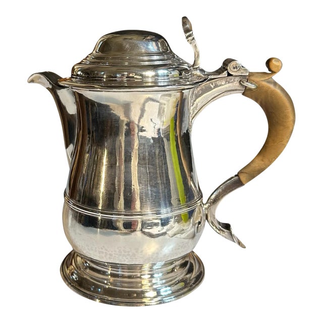 Mid 18th Century English Coffee Pot With Hallmarks and Wood Handle For Sale