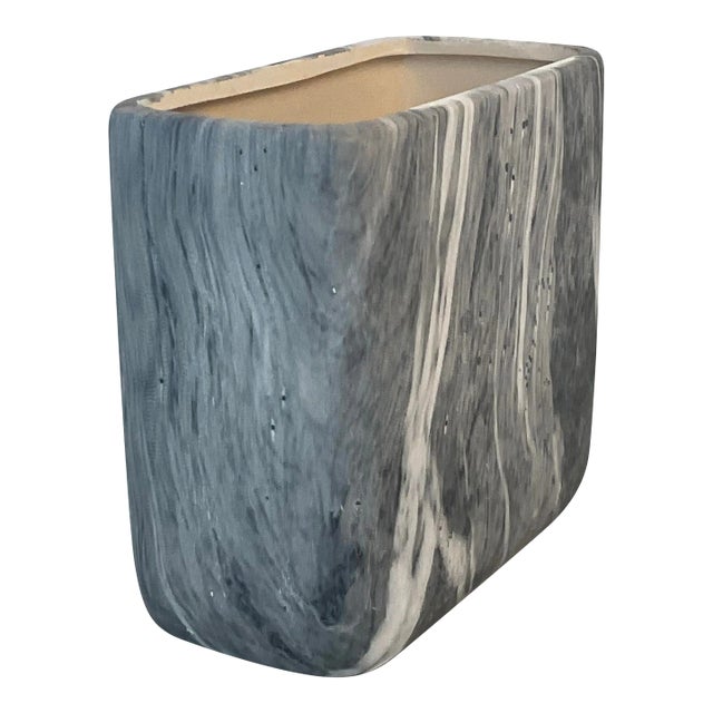 1980s Vintage Postmodern Contemporary Faux Carrara Marble Ceramic Planter For Sale