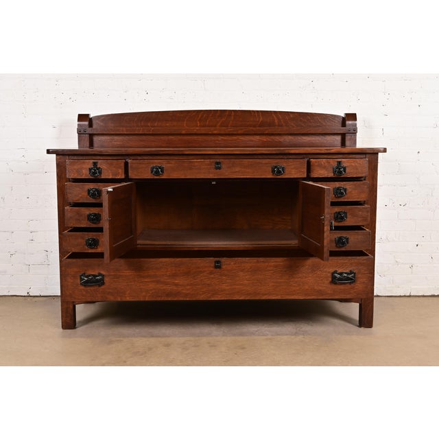 Early 20th Century Limbert Antique Mission Oak Arts & Crafts Sideboard Buffet, Newly Refinished For Sale - Image 5 of 15