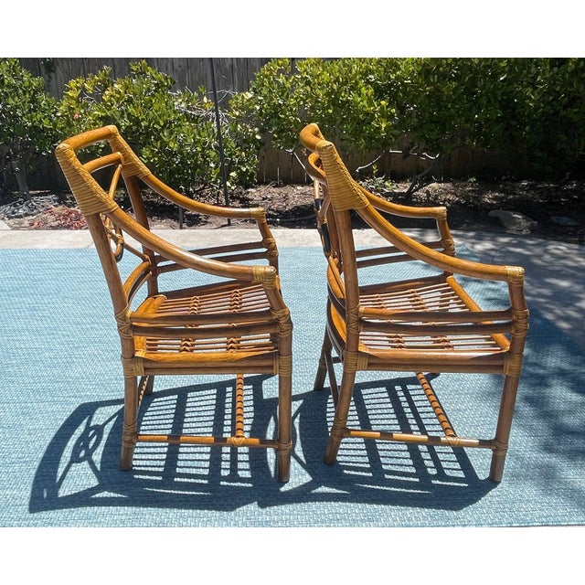 Boho Chic Pair of Authentic McGuire Target Back Vintage Rattan Armchairs For Sale - Image 3 of 10