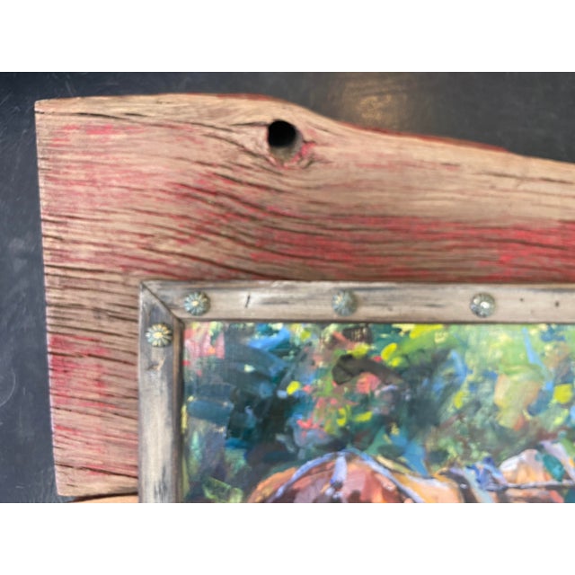 Wood "Half Hitched" ~ Lorie Batson, Original Oil Painting. Portrait of an Amish Horse Stands in a Colorful Summer Background For Sale - Image 7 of 12