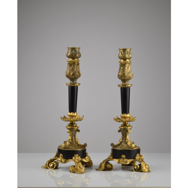 Black Antique French Gilt Bronze and Marble Candlesticks, 1890s, Set of 2 For Sale - Image 8 of 14