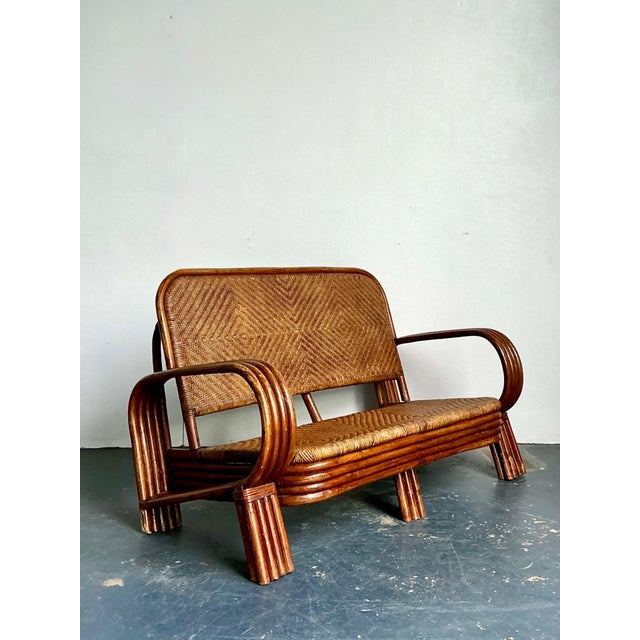 Brown Vintage Woven Rattan Loveseat For Sale - Image 8 of 18