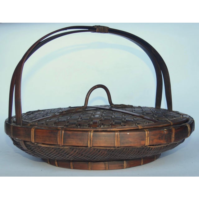 Brown Antique Japanese Bamboo Basket Hayakawa Shokosai I (1815-1897) For Sale - Image 8 of 11