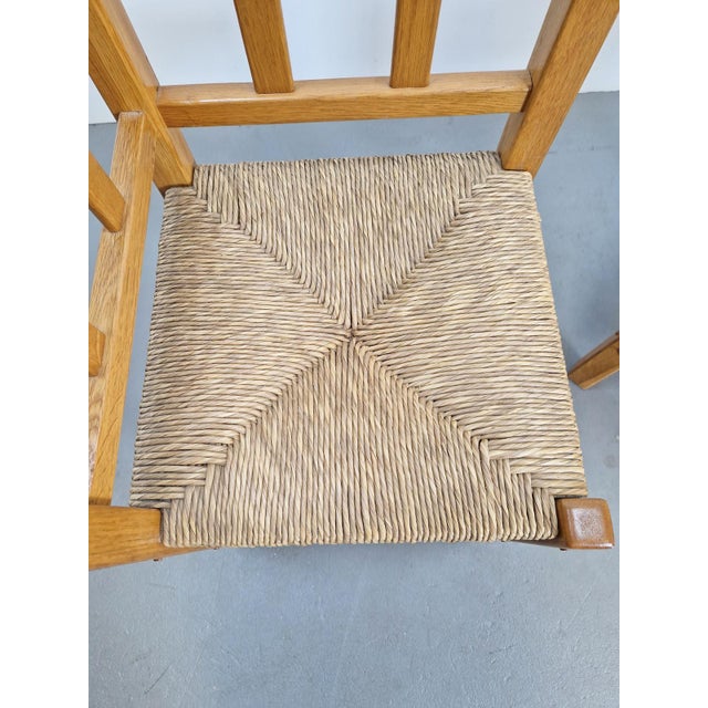 Vintage Dutch Art Deco Style Corner Chair in Oak and Rush, 1950s, Set of 2 For Sale - Image 12 of 13