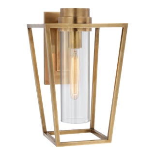 Ian K. Fowler for Visual Comfort Signature Presidio Small Bracketed Sconce in Hand-Rubbed Antique Brass with Clear Glass For Sale