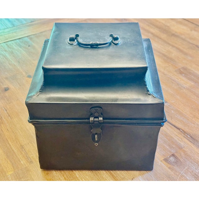 Late 19th Century Luxury 19th C. Dispatch / Deed Box With Hinged Lid and Latch; Oil-Heated Steel and Iron For Sale - Image 5 of 12