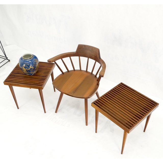 Pair Square Mel Smilow Slatted Solid Walnut Modern Benches Side Tables MINT! For Sale - Image 9 of 11