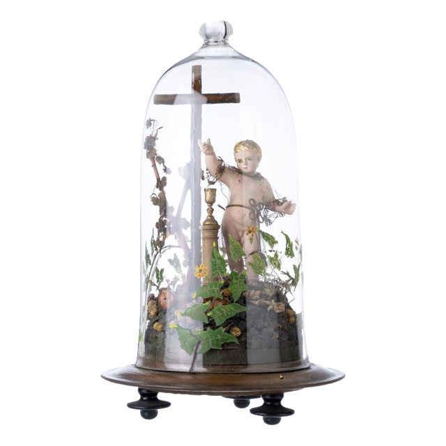 Portuguese Artist, Infant Jesus, 18th Century, Polychrome and Gilded Wood, Cork and Glass For Sale