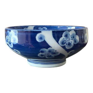 Vintage Omc Japan Cherry Blossom Bowl Blue and White Mid Century Ceramic