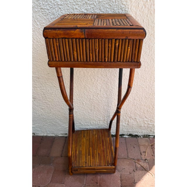 Wood Vintage Bamboo and Rattan Plant Stand/ Side Table For Sale - Image 7 of 11