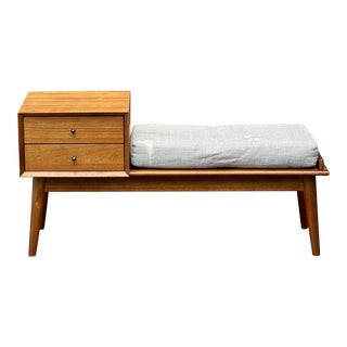 West Elm Mid-Century Modern Storage Bench With Two Drawers For Sale