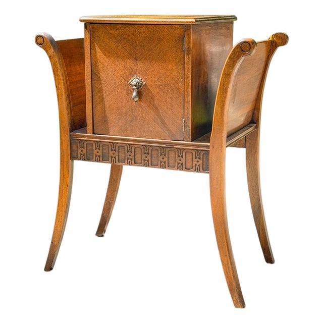 Vintage Art Deco Neoclassical Mahogany Copper-Lined Humidor Magazine Side Table For Sale