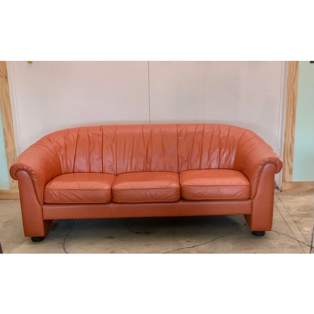 Animal Skin 1970s Orange Leather Danish 3- Seater For Sale - Image 7 of 8