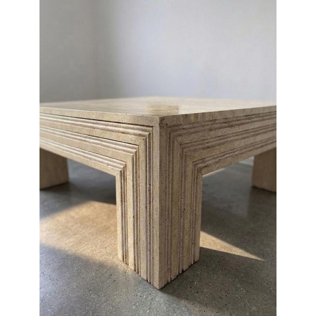 2020s Travertine Coffee Table – Square Stone Living Room Table For Sale - Image 5 of 6