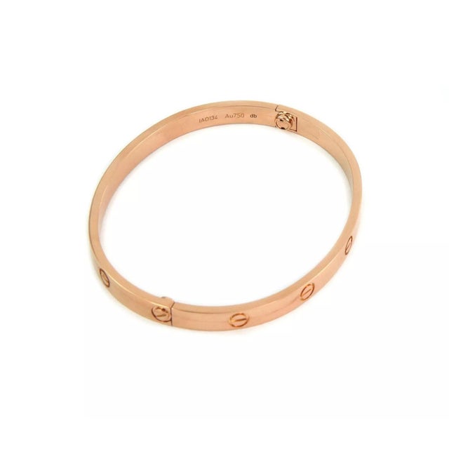 1990s Cartier 18k Pink Gold Love Bangle Bracelet Size 19 w/Screwdriver & Paper For Sale - Image 5 of 7