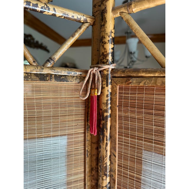 Mid-Century Hand Painted Peacocks Folding Room Divider Screen Tortoise Finish Bamboo. Bohemian, Tiki, Eclectic, Asian...
