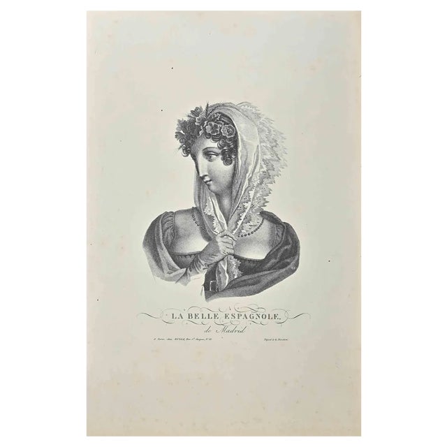 Noel François Bertrand, The Spanish Beauty, Etching, 19th Century For Sale