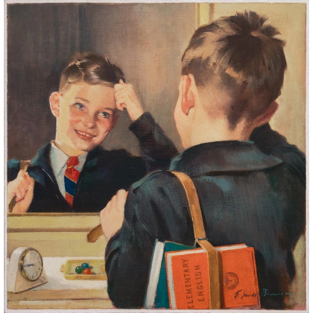 Textile 'Getting Ready' by Frederick Sands Brunner, Circa 1935, Elementary School, Pennsylvania Academy of Fine Arts, Saturday Evening Post, Illustrator For Sale - Image 7 of 8