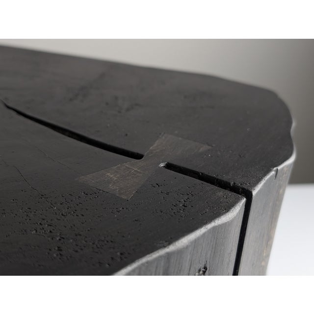 Wabi-Sabi Stool in Black Ebonized Wood with Butterfly Joints, 1990s, in Good conditions. Designed 1990 to 1999