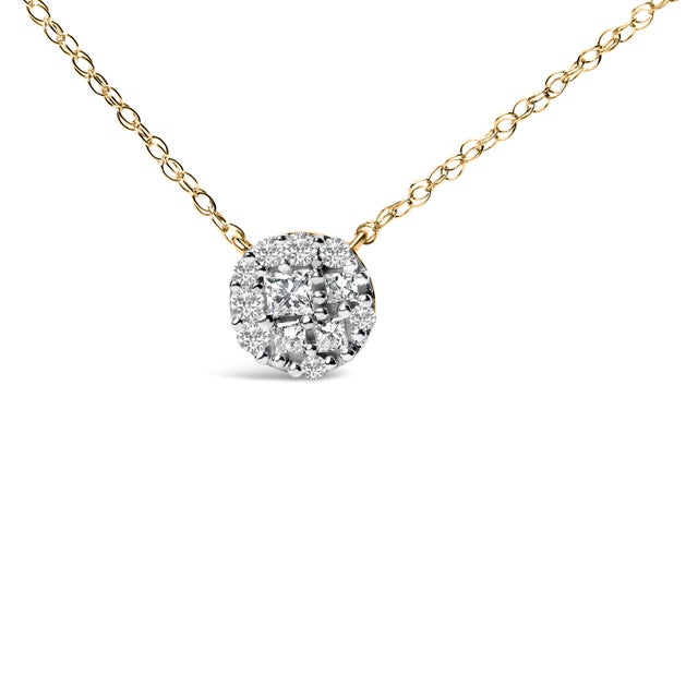 Contemporary 14K Yellow Gold Plated Sterling Silver 3/8 Cttw Diamond Cluster Pendant Necklace For Sale - Image 3 of 4