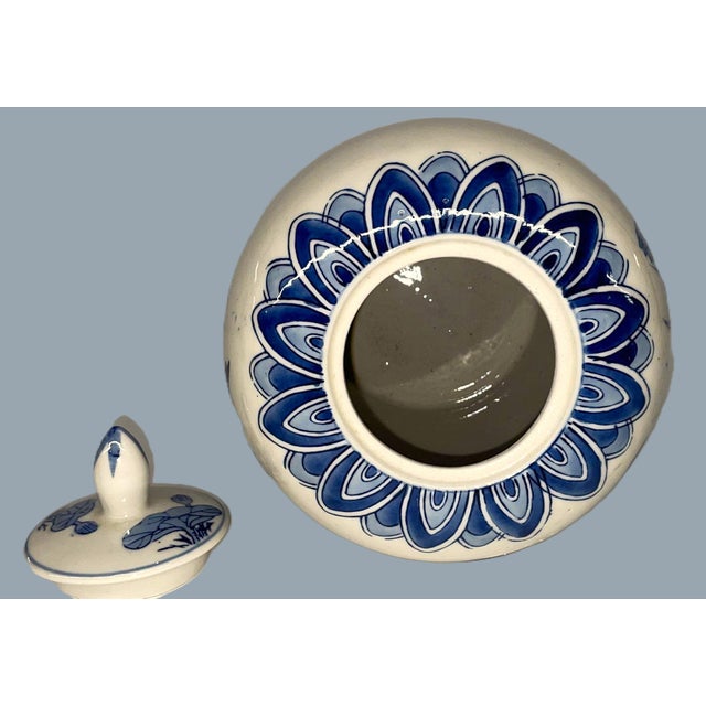 Chinoiserie Blue and White Chinese Lidded Temple Jar For Sale - Image 3 of 7