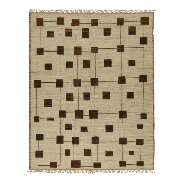 Rug & Kilim’s Modern Rug with Beige-brown Geometric Patterns - 12x15 For Sale