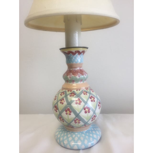 Vintage MacKenzieChilds Majolica Ceramic Hand Painted Red Flowers Candlestick Lamp Chairish