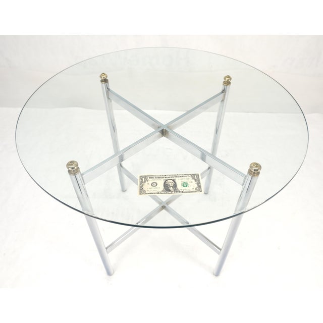 Transparent Italian Chrome & Brass X Base Round 36" Diameter Top Gueridon Breakfast Table For Sale - Image 8 of 8