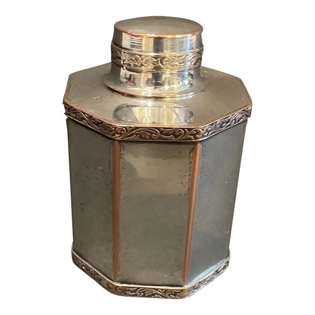 1920s Octagonal Silverplate Tea Caddy For Sale