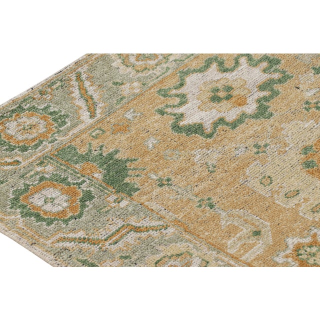 Contemporary Rug & Kilim’s Oushak Style Runner Rug in Beige-Brown and Green Floral Patterns For Sale - Image 3 of 7