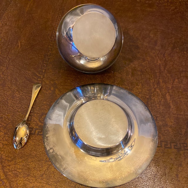 Vintage Silverplate Apple Honey/Jam/Condiment Server With Glass Insert & Spoon - 5 pcs For Sale In Detroit - Image 6 of 6