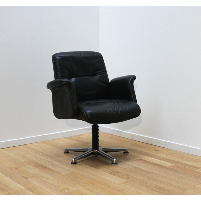 Black Vintage Leather Swivel Desk Chair For Sale - Image 8 of 10