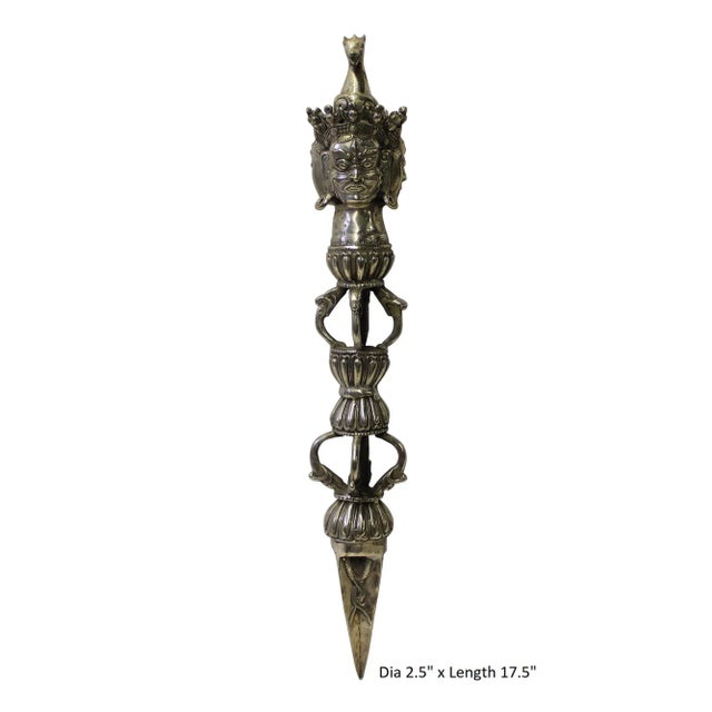 2000 - 2009 Chinese Tibetan Silver Color Ritual Phurba Mahakala Accent Figure For Sale - Image 5 of 6