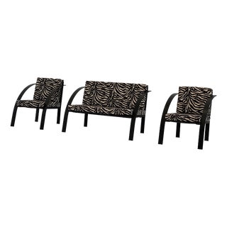 Sofa and Animalier Armchairs with Metal Frames, 1980s, Set of 3 For Sale