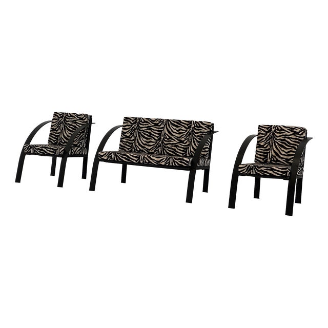 Sofa and Animalier Armchairs with Metal Frames, 1980s, Set of 3 For Sale