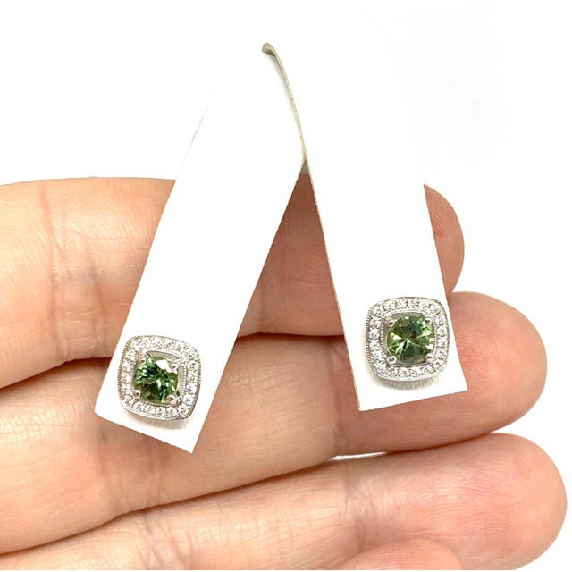 2010s Diamond Sapphire Earrings 18k White Gold 1.50 TCW Certified For Sale - Image 5 of 8