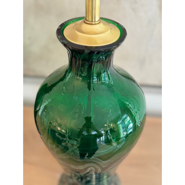 Emerald Green Vintage Murano Lamps With Iridescent Glass Swirl Effect For Sale In Atlanta - Image 6 of 12