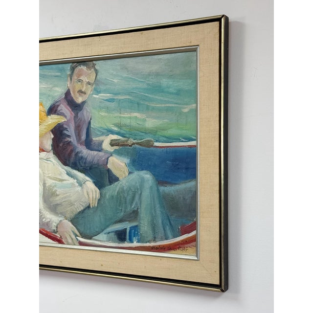 The Boatman Original Oil Painting Signed m.w. Picchi Couple Boat Nautical Art For Sale - Image 10 of 13