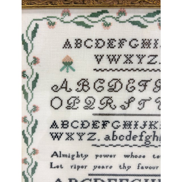 Folk Art Antique Rosebuds and Bluebirds Cross Stitch Sampler Reproduction For Sale - Image 3 of 5