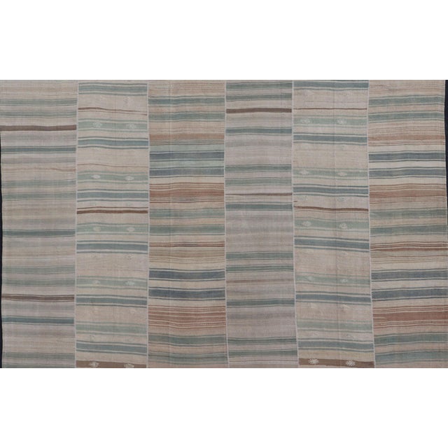 Squared Vintage Turkish Paneled Kilim Vintage Rug in Muted Colors 14'0" X14'2" For Sale - Image 11 of 13