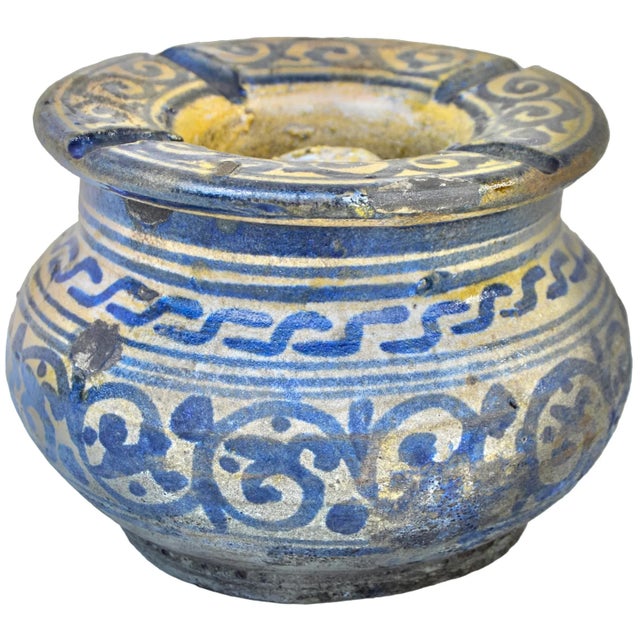 Ceramic Antique Handmade Moroccan Ceramic Ashtray With Blues For Sale - Image 7 of 10