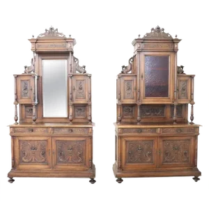 Antique Renaissance Style Walnut Sideboards, Set of 2