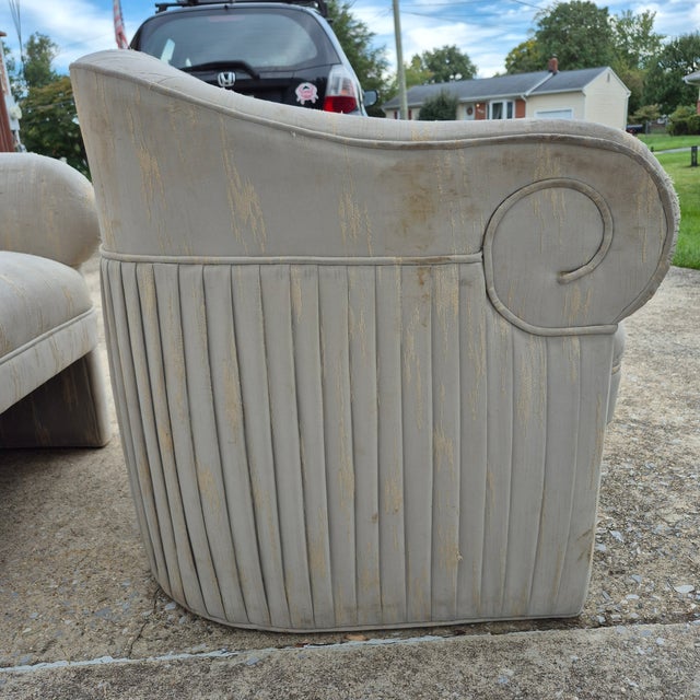 Wood 1980s Thayer Coggins Style Art Deco Revival Neoclassical Ionic Column Tub Barrel Chairs for Reupholstery - A Pair For Sale - Image 7 of 12