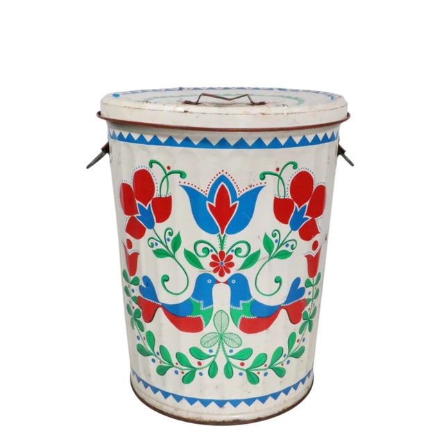 Vintage Pennsylvania Dutch Paint Decorated Garbage Trash Can For Sale - Image 13 of 15