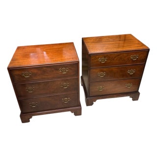 1970s Pair of Wright Table Company 3 Drawer Nightstands. American but Made to Look English. For Sale