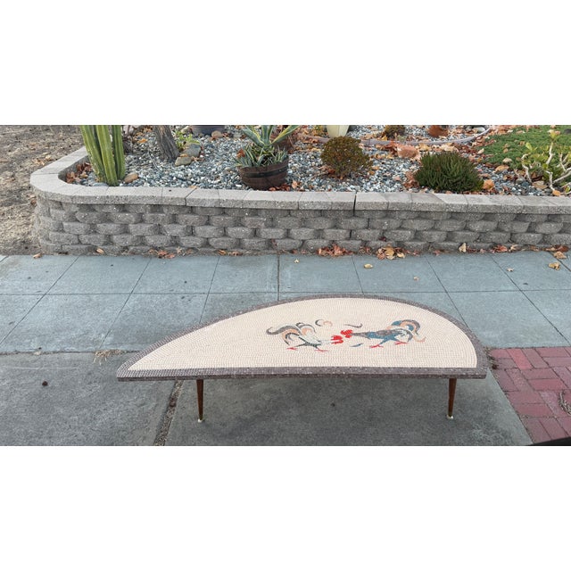 Vintage Mid Century Modern Mosaic Tiled Coffee Cocktail Table Roosters Motif For Sale - Image 9 of 12