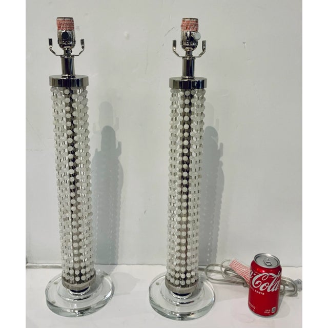 Currey & Company Currey & Co. Modern Faux Pearl Strand Nickel Table Lamps Pair Prototypes For Sale - Image 4 of 5