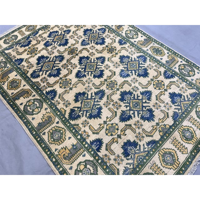2000 - 2009 Cream and Blue Chobi Wool Rug, 3'10" X 5'4" For Sale - Image 5 of 13